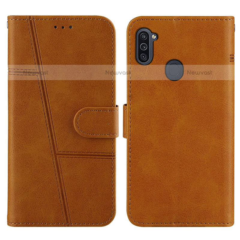 Leather Case Stands Flip Cover Holder Y02X for Samsung Galaxy A11 Light Brown