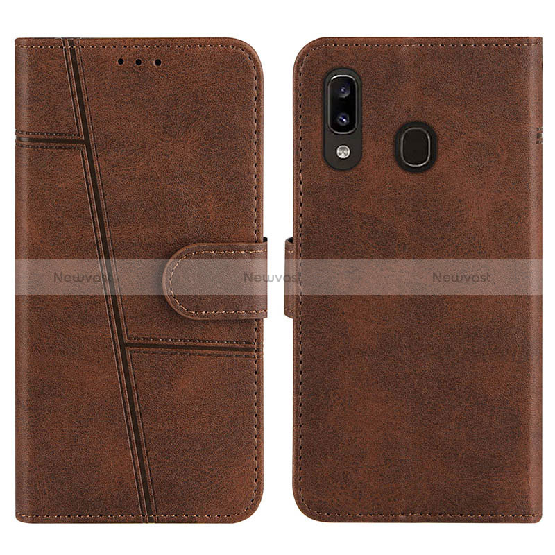 Leather Case Stands Flip Cover Holder Y02X for Samsung Galaxy A30 Brown