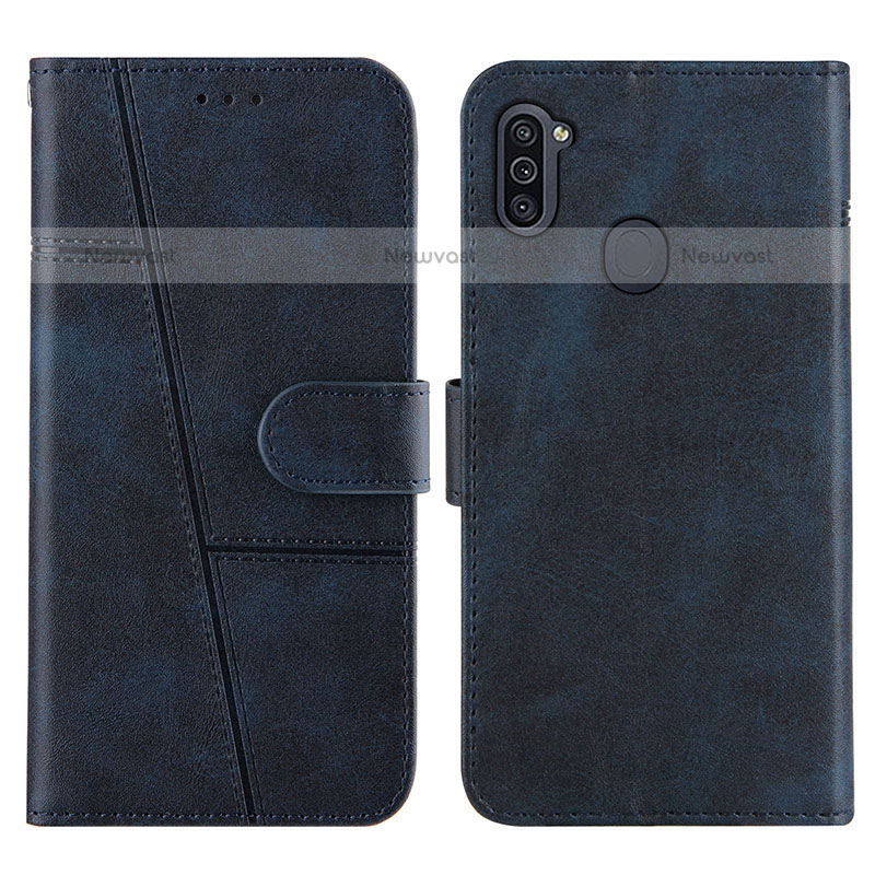 Leather Case Stands Flip Cover Holder Y02X for Samsung Galaxy M11 Blue