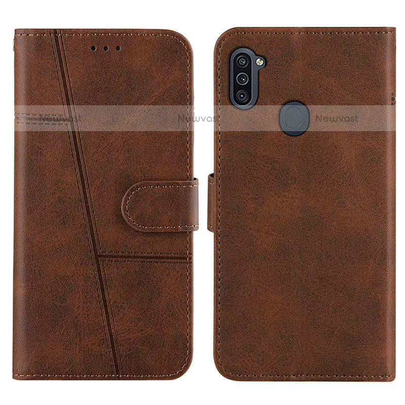 Leather Case Stands Flip Cover Holder Y02X for Samsung Galaxy M11 Brown