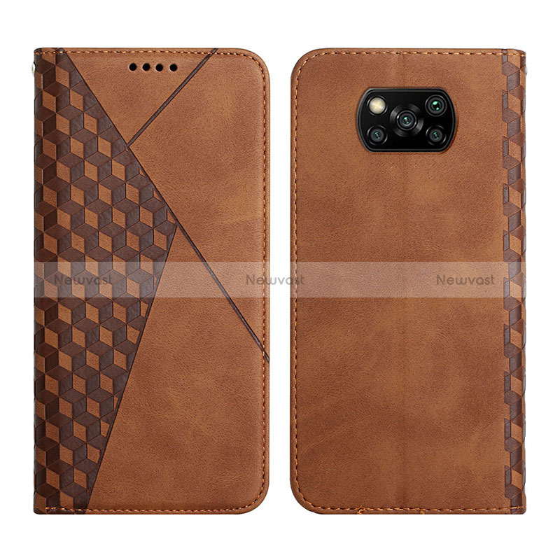 Leather Case Stands Flip Cover Holder Y02X for Xiaomi Poco X3 NFC Brown