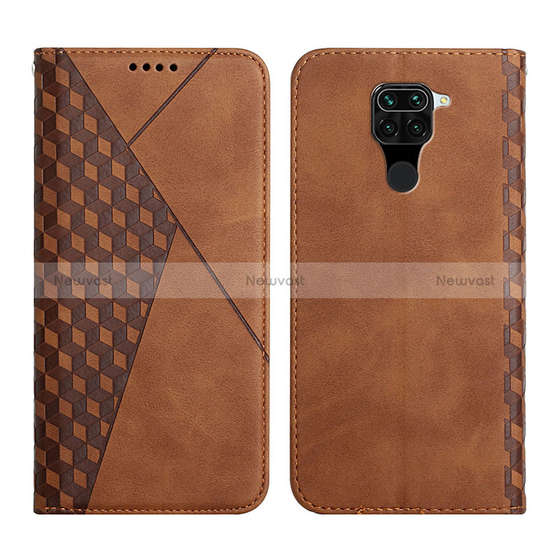 Leather Case Stands Flip Cover Holder Y02X for Xiaomi Redmi Note 9 Brown