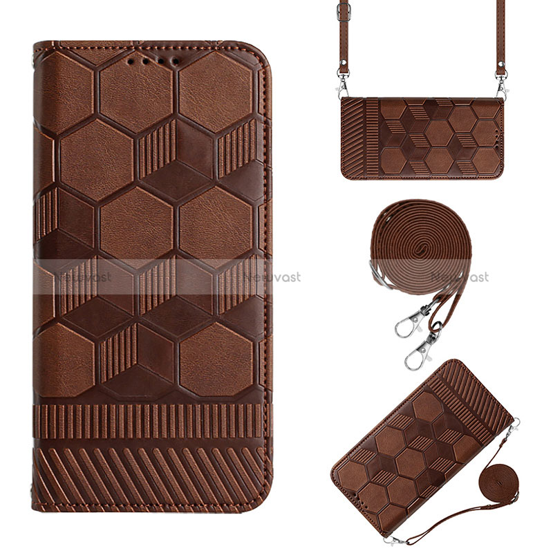 Leather Case Stands Flip Cover Holder Y03B for Apple iPhone 14 Brown