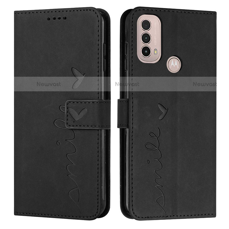 Leather Case Stands Flip Cover Holder Y03X for Motorola Moto E20 Black