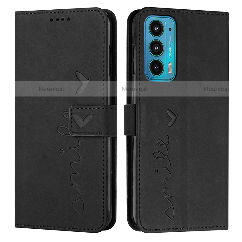 Leather Case Stands Flip Cover Holder Y03X for Motorola Moto Edge 20 5G Black