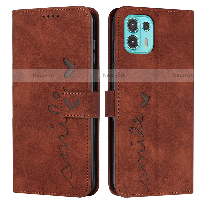 Leather Case Stands Flip Cover Holder Y03X for Motorola Moto Edge 20 Lite 5G Brown