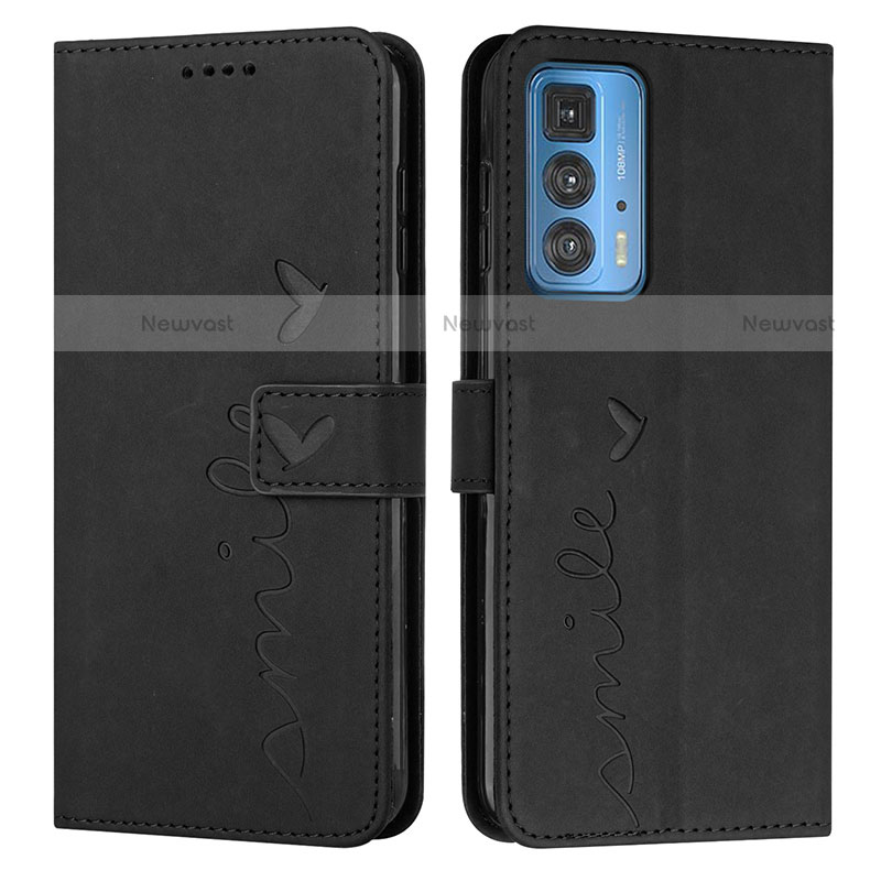 Leather Case Stands Flip Cover Holder Y03X for Motorola Moto Edge 20 Pro 5G Black