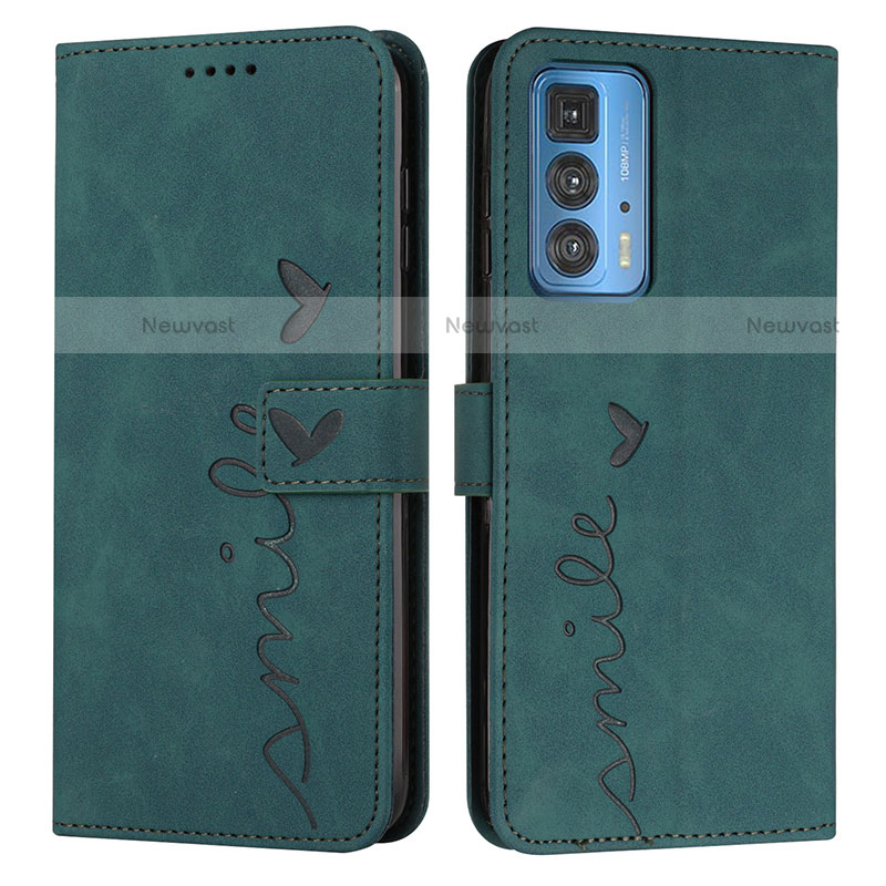 Leather Case Stands Flip Cover Holder Y03X for Motorola Moto Edge 20 Pro 5G Green