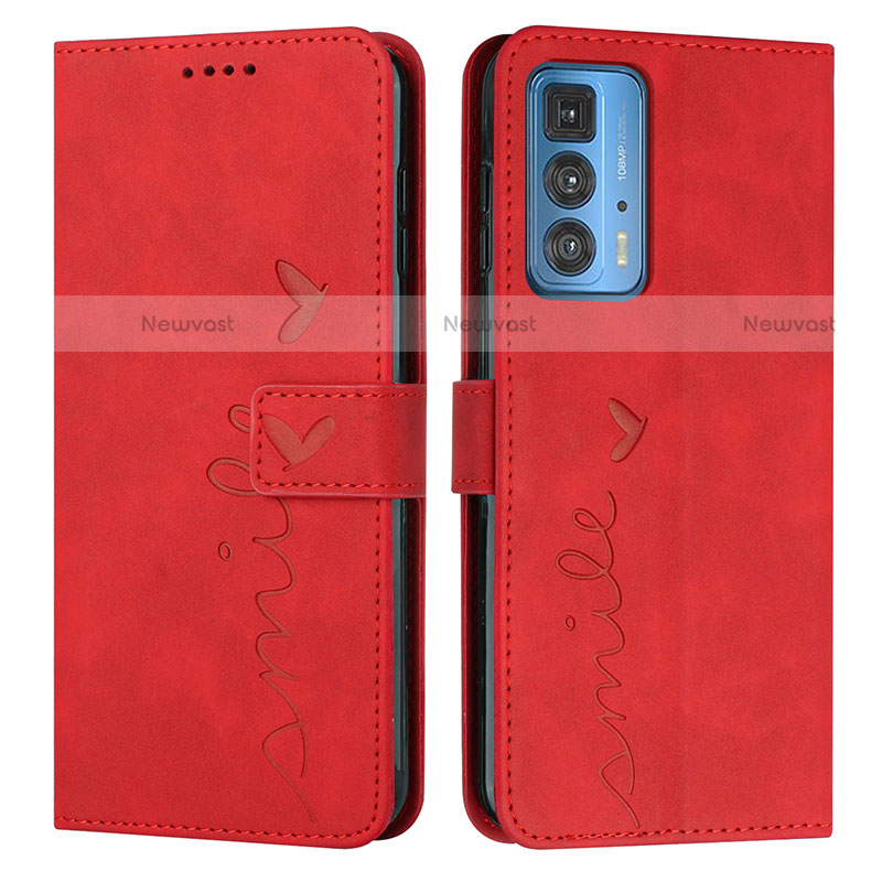 Leather Case Stands Flip Cover Holder Y03X for Motorola Moto Edge S Pro 5G Red