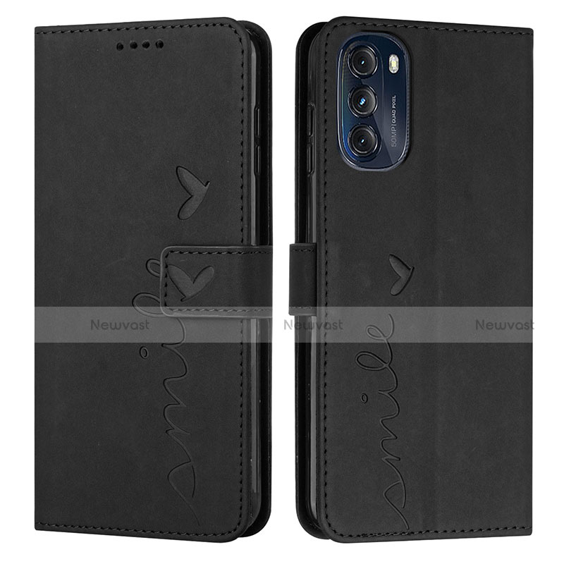 Leather Case Stands Flip Cover Holder Y03X for Motorola Moto G 5G (2022) Black