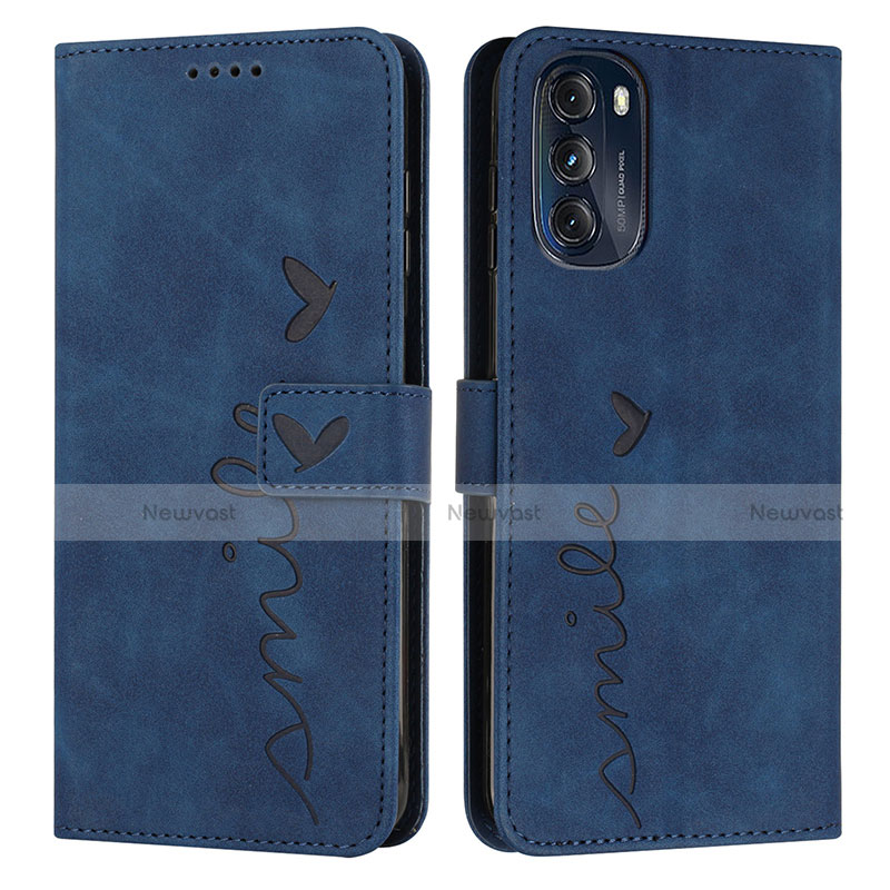 Leather Case Stands Flip Cover Holder Y03X for Motorola Moto G 5G (2022) Blue