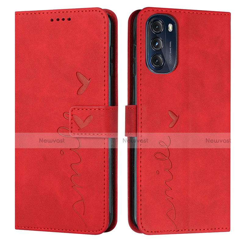 Leather Case Stands Flip Cover Holder Y03X for Motorola Moto G 5G (2022) Red