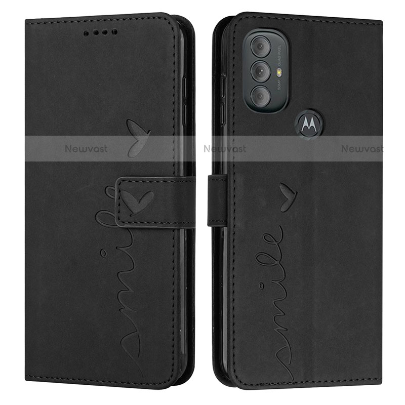 Leather Case Stands Flip Cover Holder Y03X for Motorola Moto G Power (2022) Black
