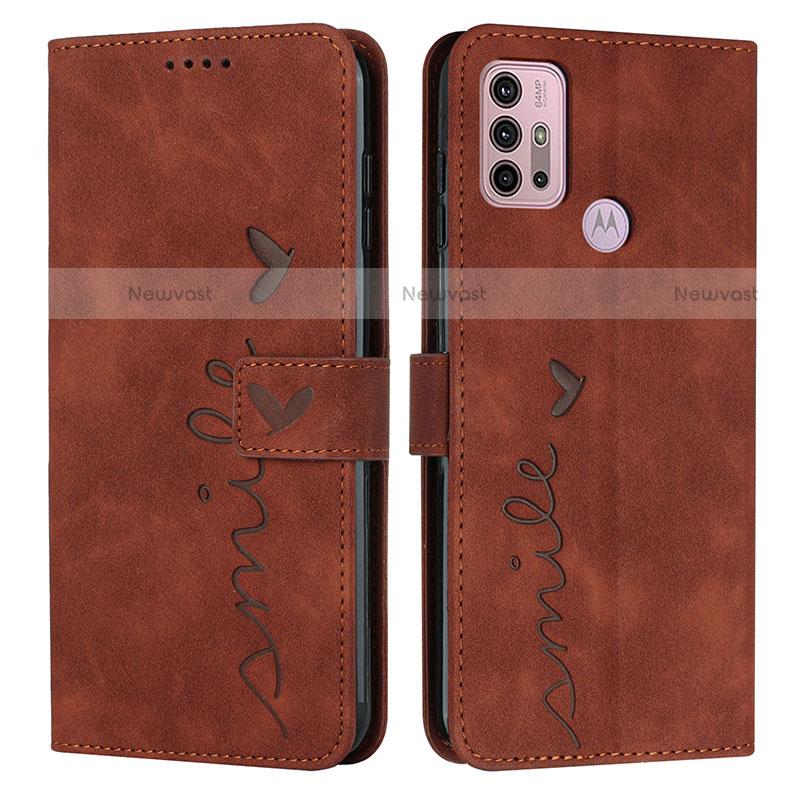 Leather Case Stands Flip Cover Holder Y03X for Motorola Moto G10 Brown