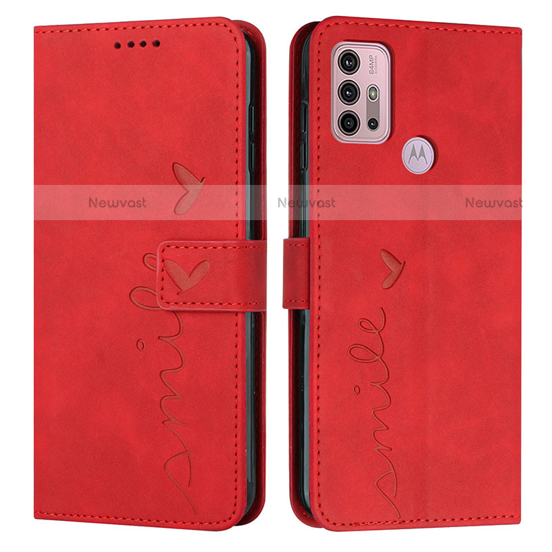 Leather Case Stands Flip Cover Holder Y03X for Motorola Moto G10 Red