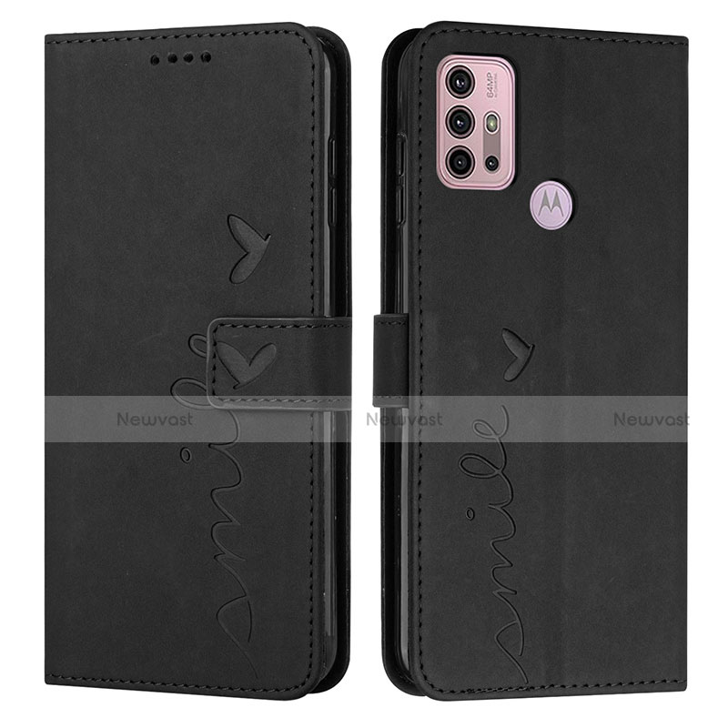 Leather Case Stands Flip Cover Holder Y03X for Motorola Moto G20 Black