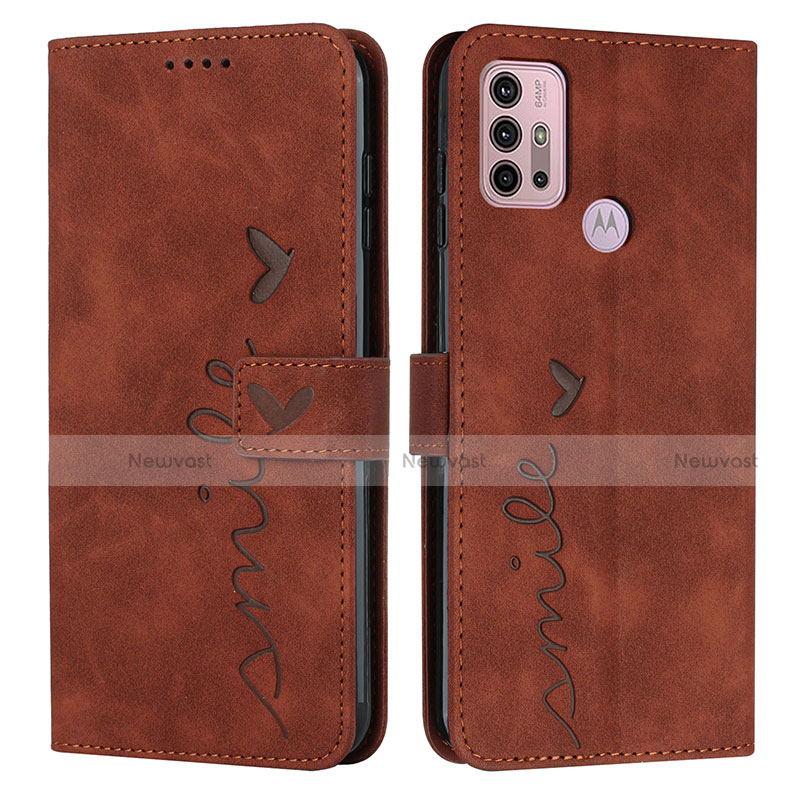 Leather Case Stands Flip Cover Holder Y03X for Motorola Moto G20 Brown