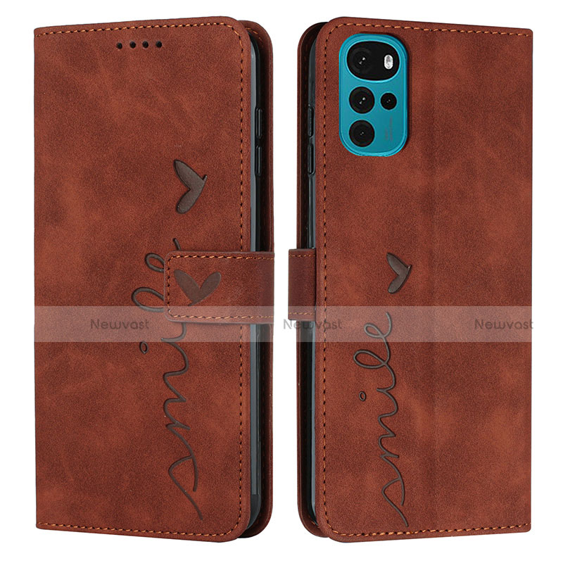 Leather Case Stands Flip Cover Holder Y03X for Motorola Moto G22 Brown