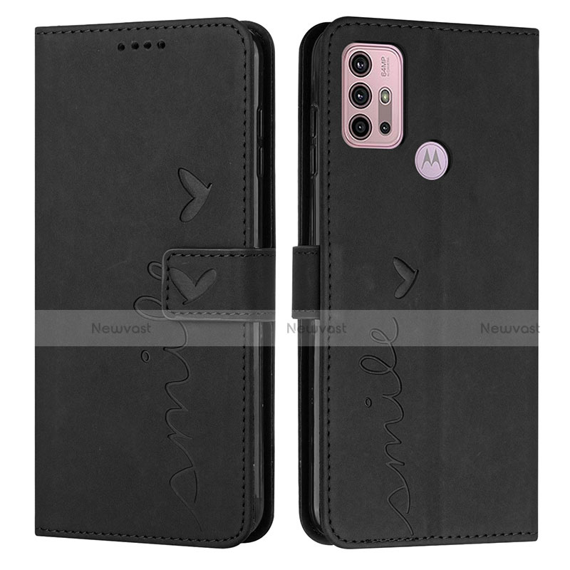 Leather Case Stands Flip Cover Holder Y03X for Motorola Moto G30 Black