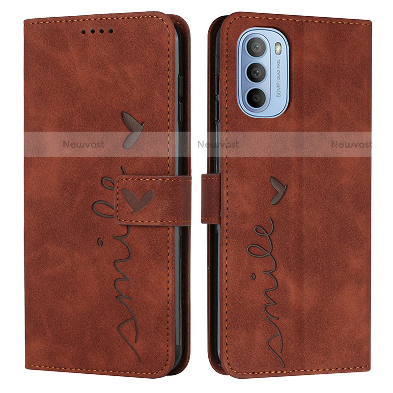 Leather Case Stands Flip Cover Holder Y03X for Motorola Moto G31 Brown