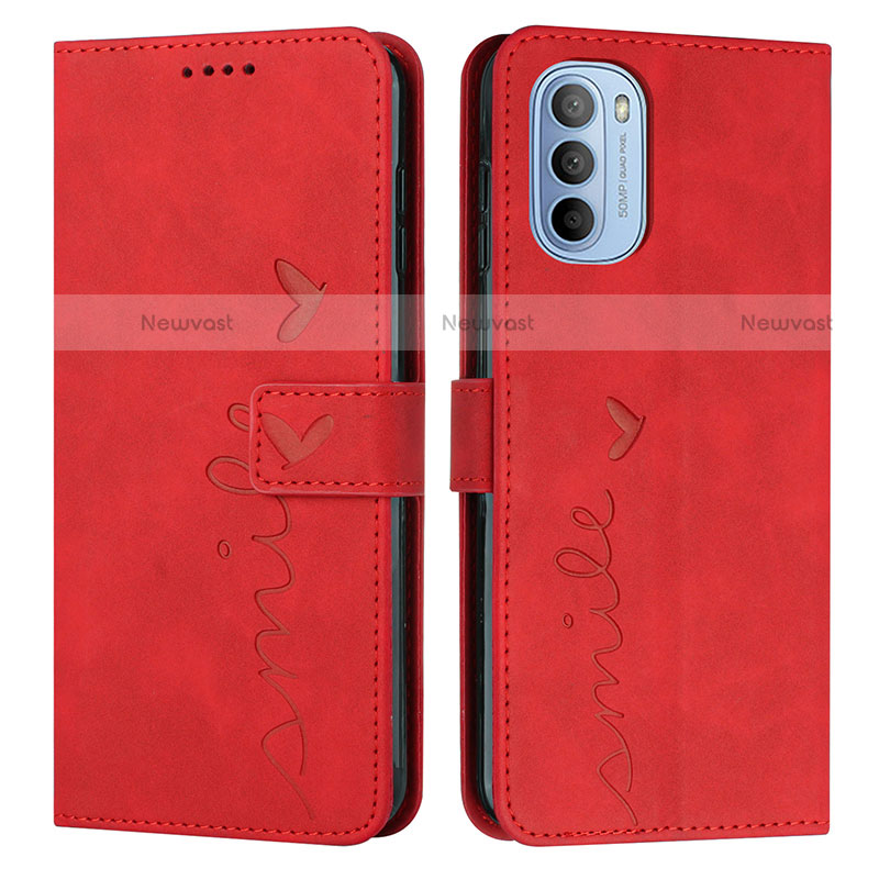 Leather Case Stands Flip Cover Holder Y03X for Motorola Moto G31 Red