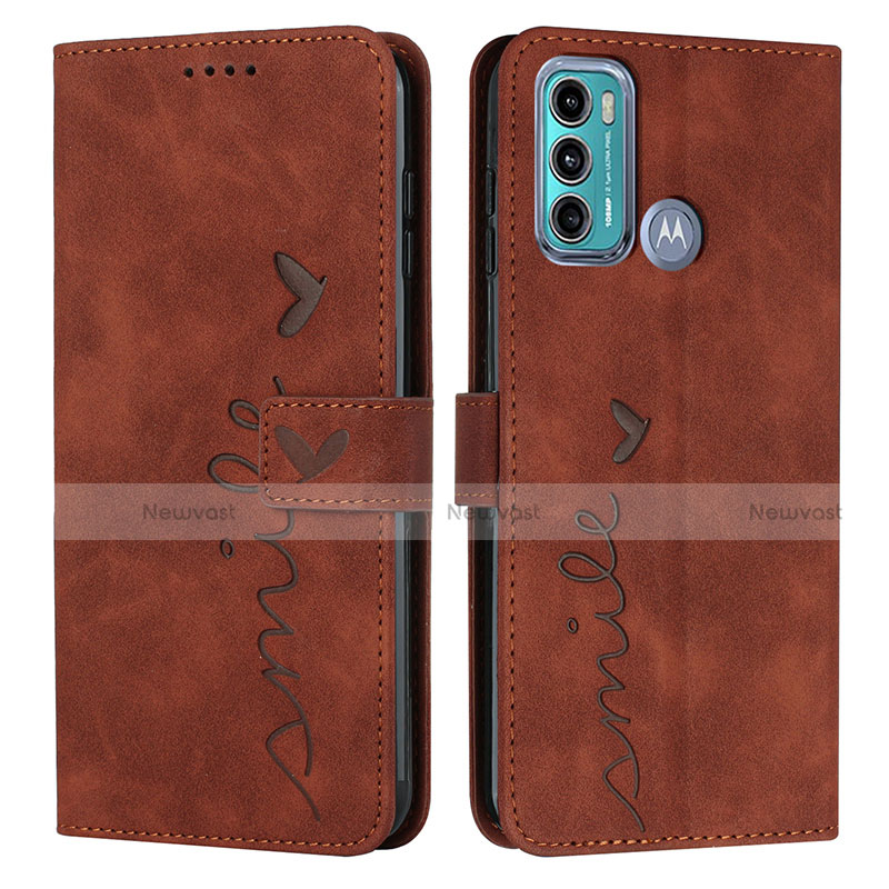 Leather Case Stands Flip Cover Holder Y03X for Motorola Moto G40 Fusion Brown