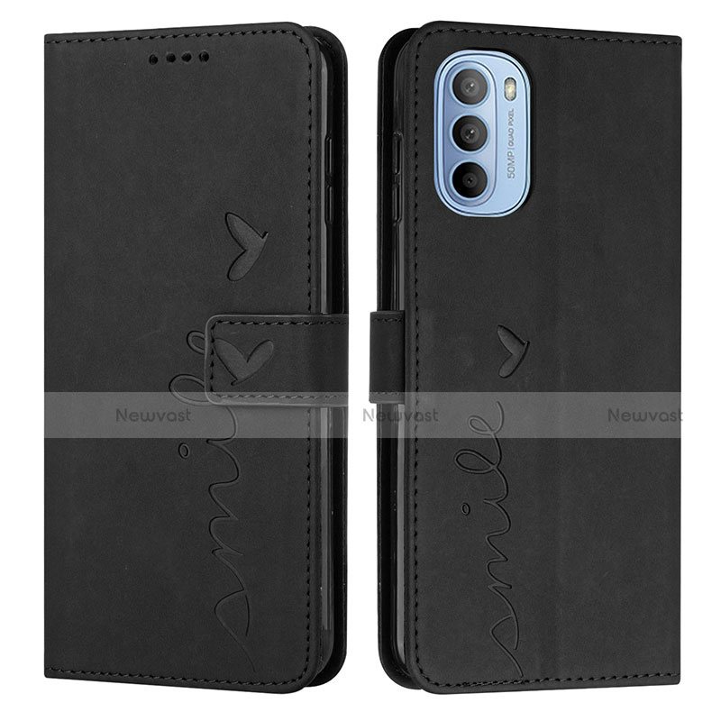 Leather Case Stands Flip Cover Holder Y03X for Motorola Moto G41 Black