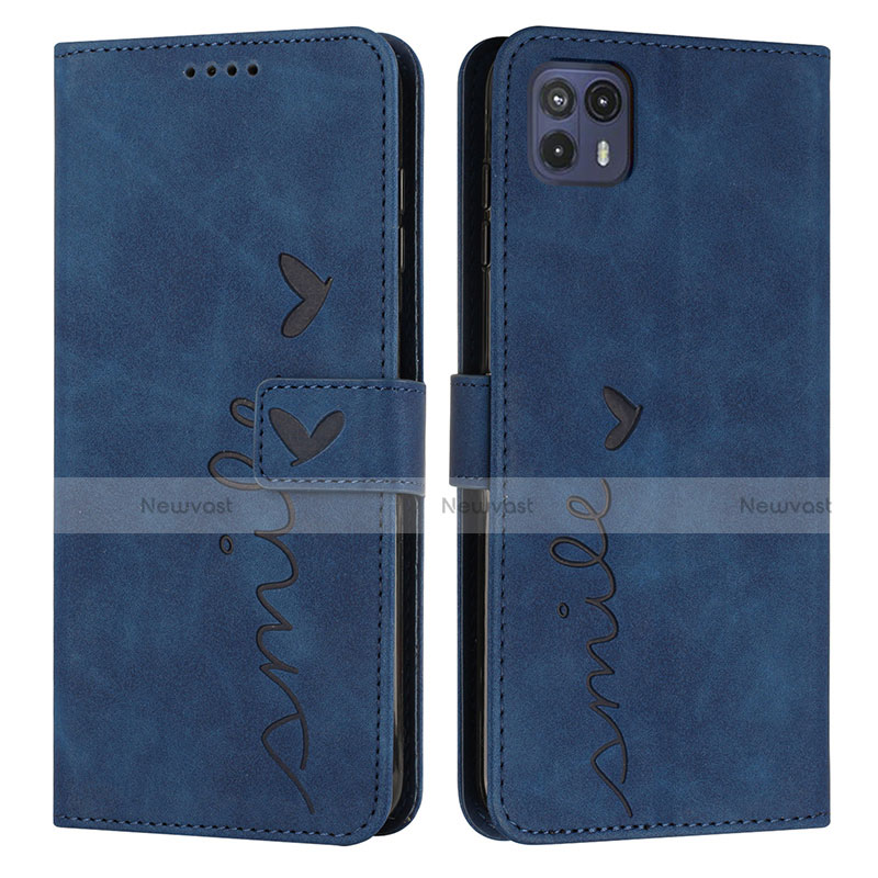 Leather Case Stands Flip Cover Holder Y03X for Motorola Moto G50 5G Blue