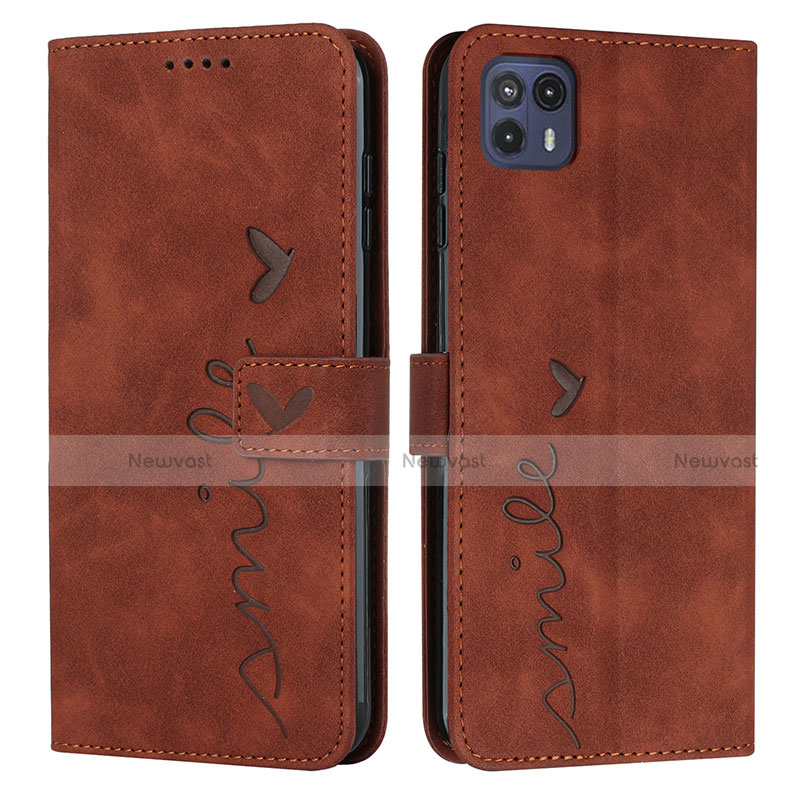 Leather Case Stands Flip Cover Holder Y03X for Motorola Moto G50 5G Brown