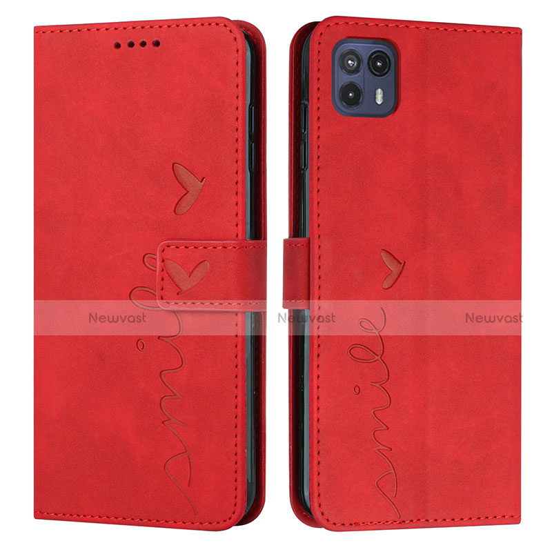 Leather Case Stands Flip Cover Holder Y03X for Motorola Moto G50 5G Red
