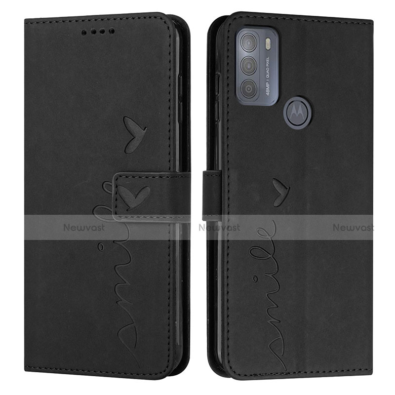 Leather Case Stands Flip Cover Holder Y03X for Motorola Moto G50 Black