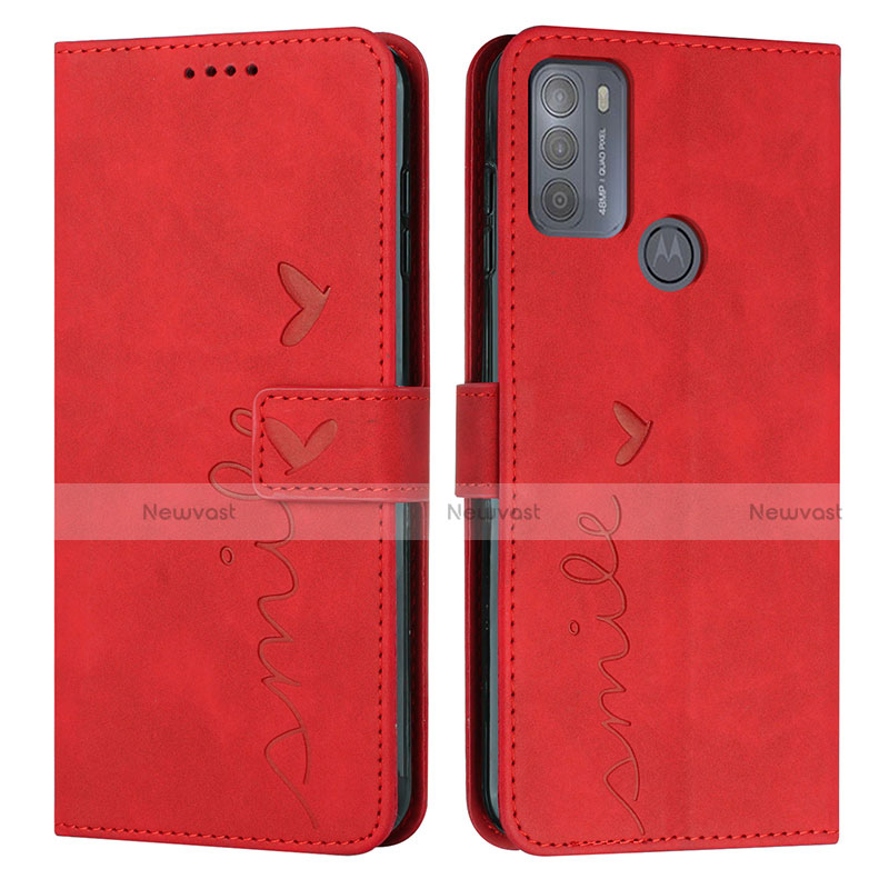 Leather Case Stands Flip Cover Holder Y03X for Motorola Moto G50 Red