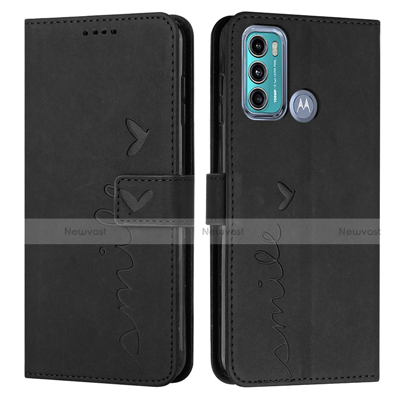 Leather Case Stands Flip Cover Holder Y03X for Motorola Moto G60 Black