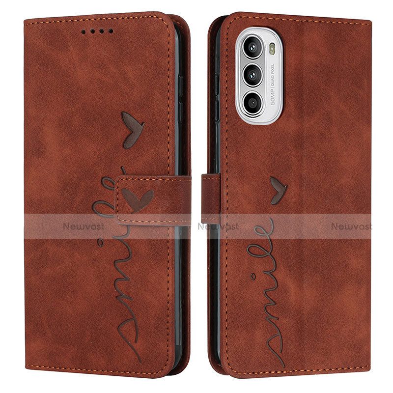 Leather Case Stands Flip Cover Holder Y03X for Motorola Moto G71s 5G Brown