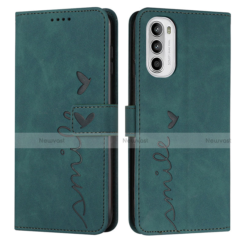 Leather Case Stands Flip Cover Holder Y03X for Motorola Moto G71s 5G Green