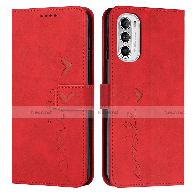 Leather Case Stands Flip Cover Holder Y03X for Motorola Moto G71s 5G Red