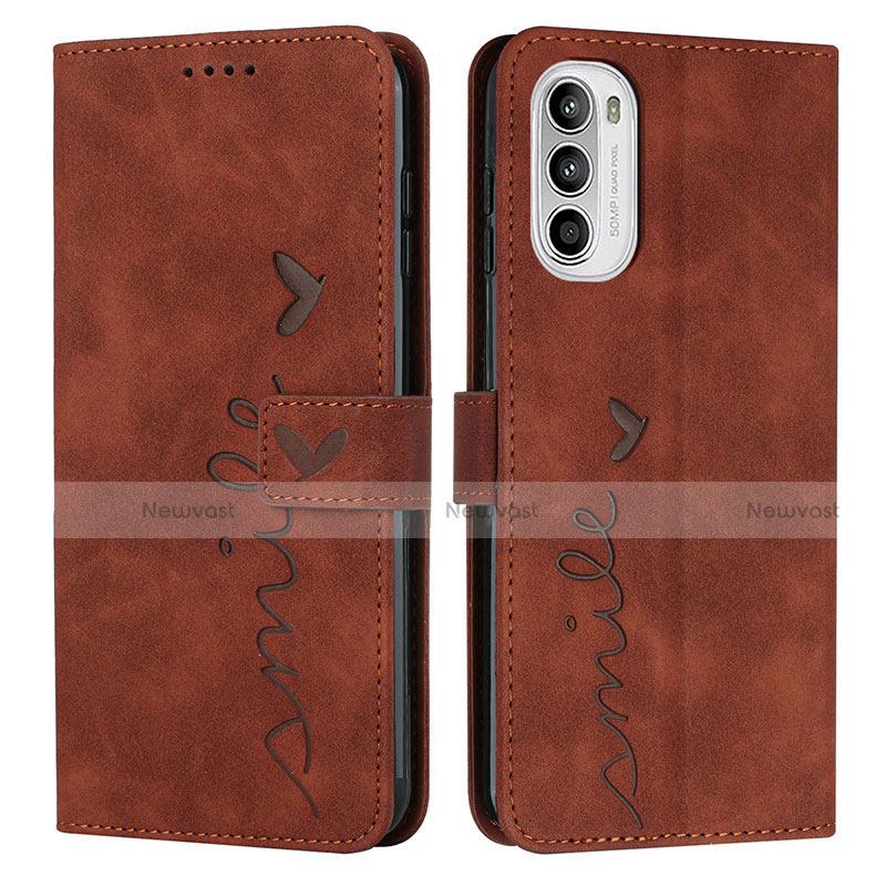 Leather Case Stands Flip Cover Holder Y03X for Motorola Moto G82 5G Brown