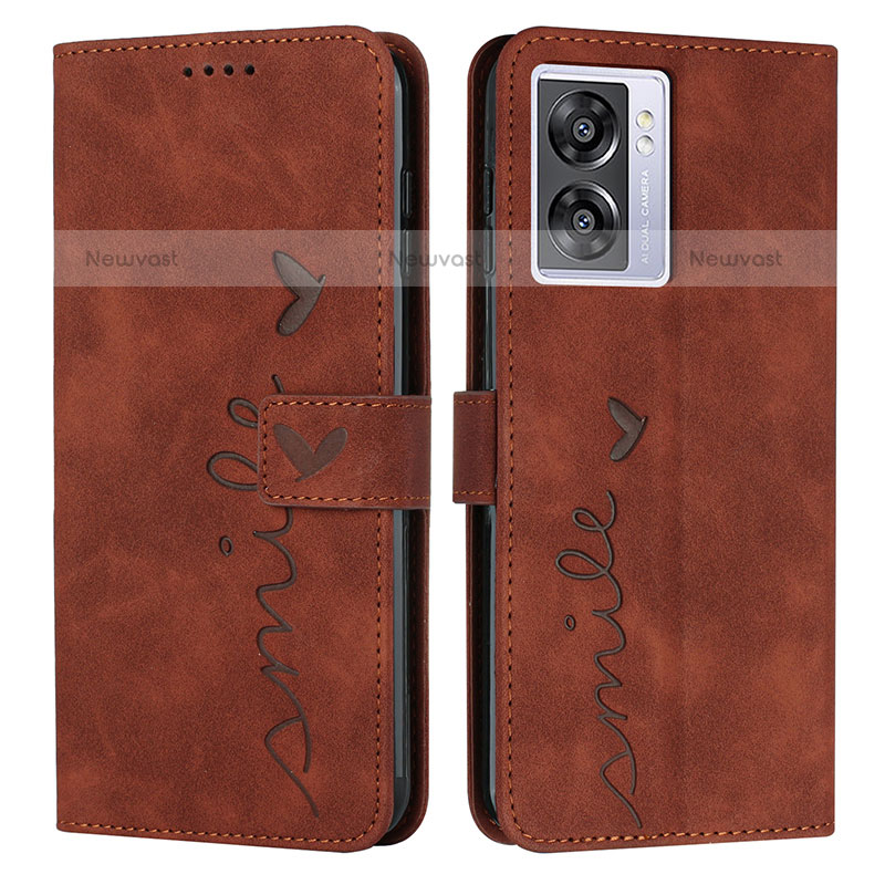 Leather Case Stands Flip Cover Holder Y03X for OnePlus Nord N300 5G Brown