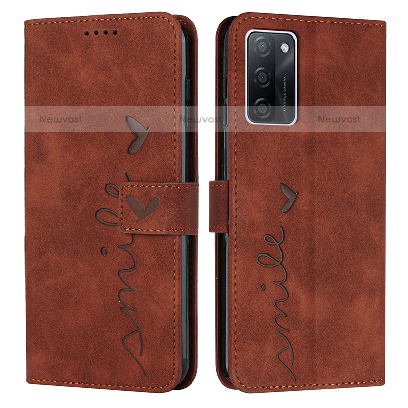 Leather Case Stands Flip Cover Holder Y03X for Oppo A55S 5G Brown