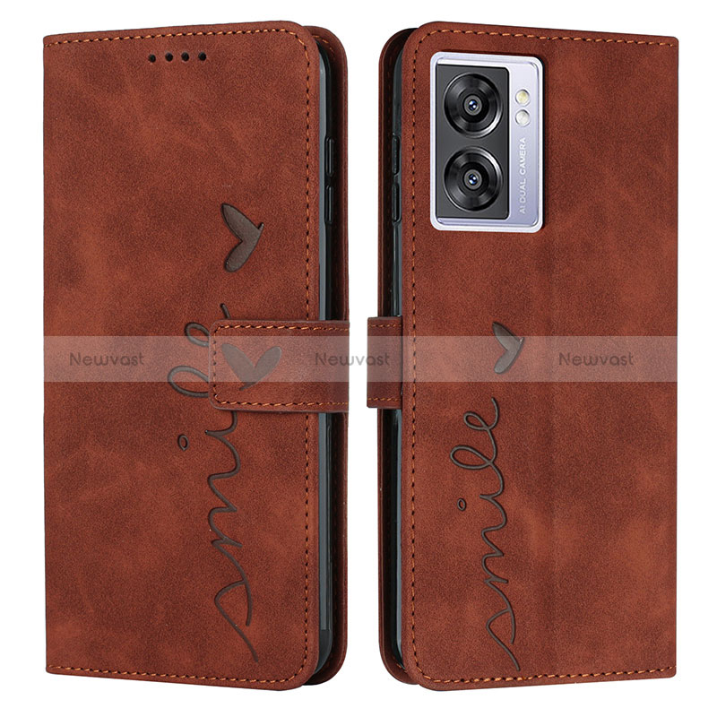 Leather Case Stands Flip Cover Holder Y03X for Oppo A56S 5G Brown