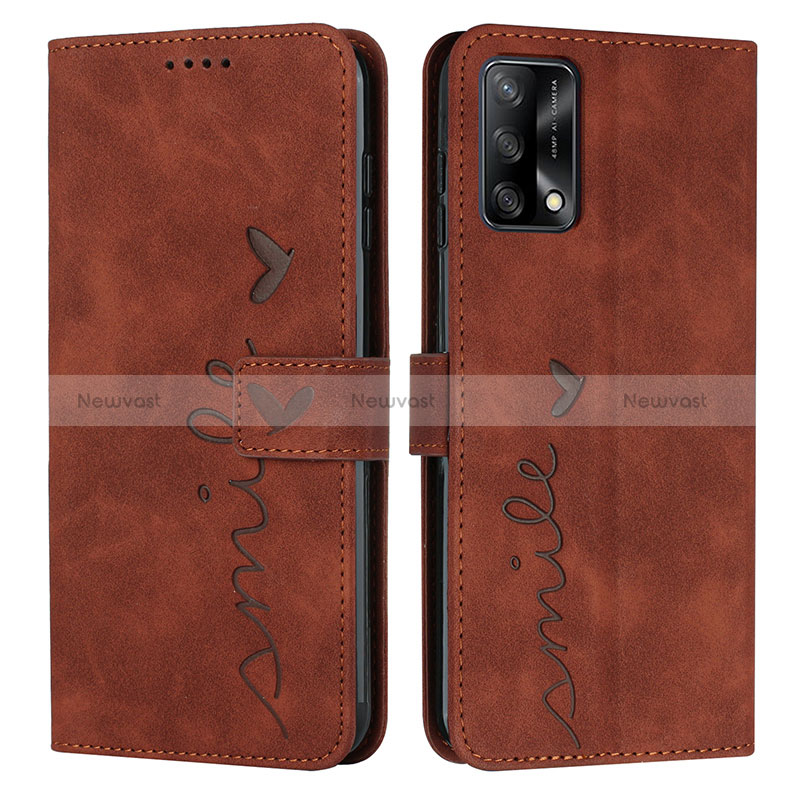 Leather Case Stands Flip Cover Holder Y03X for Oppo A95 4G Brown