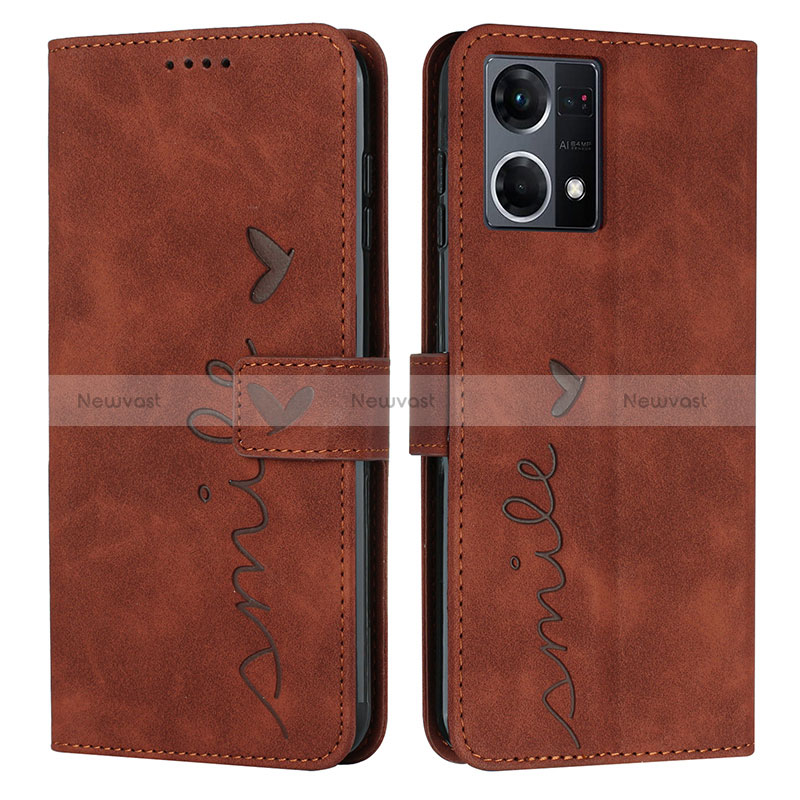 Leather Case Stands Flip Cover Holder Y03X for Oppo Reno7 4G Brown
