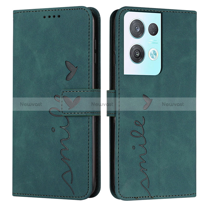 Leather Case Stands Flip Cover Holder Y03X for Oppo Reno8 Pro 5G Green
