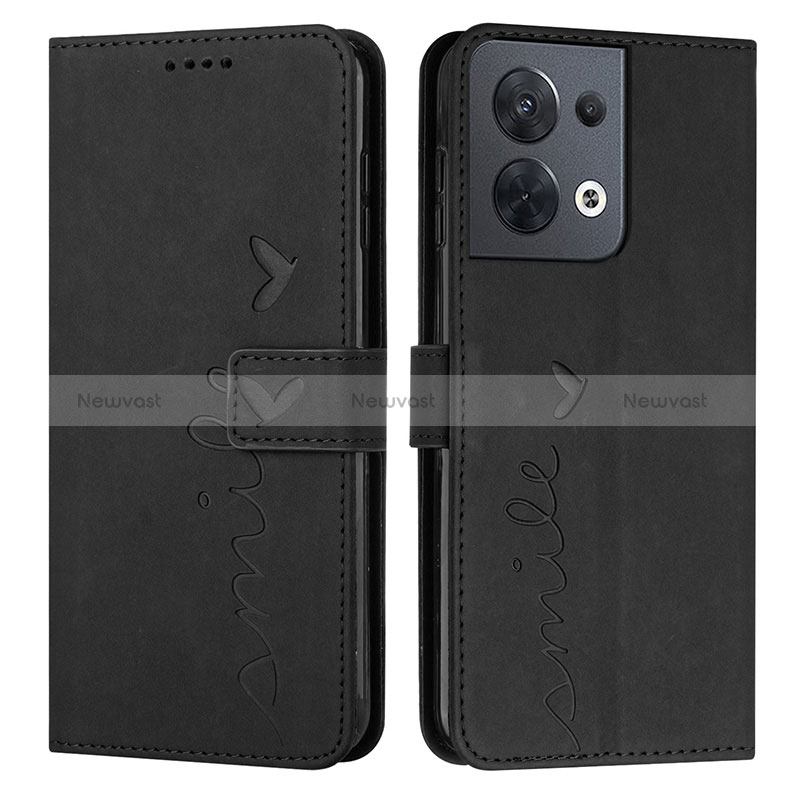 Leather Case Stands Flip Cover Holder Y03X for Oppo Reno9 5G Black