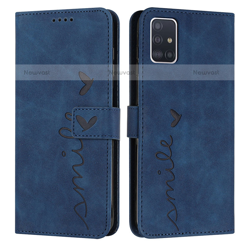 Leather Case Stands Flip Cover Holder Y03X for Samsung Galaxy A51 4G Blue