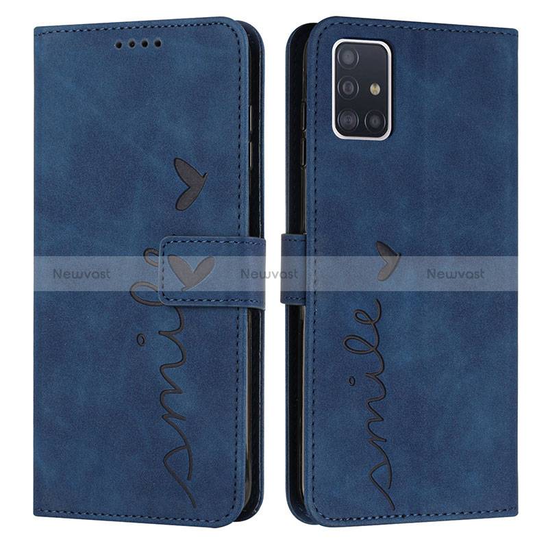 Leather Case Stands Flip Cover Holder Y03X for Samsung Galaxy A51 5G Blue