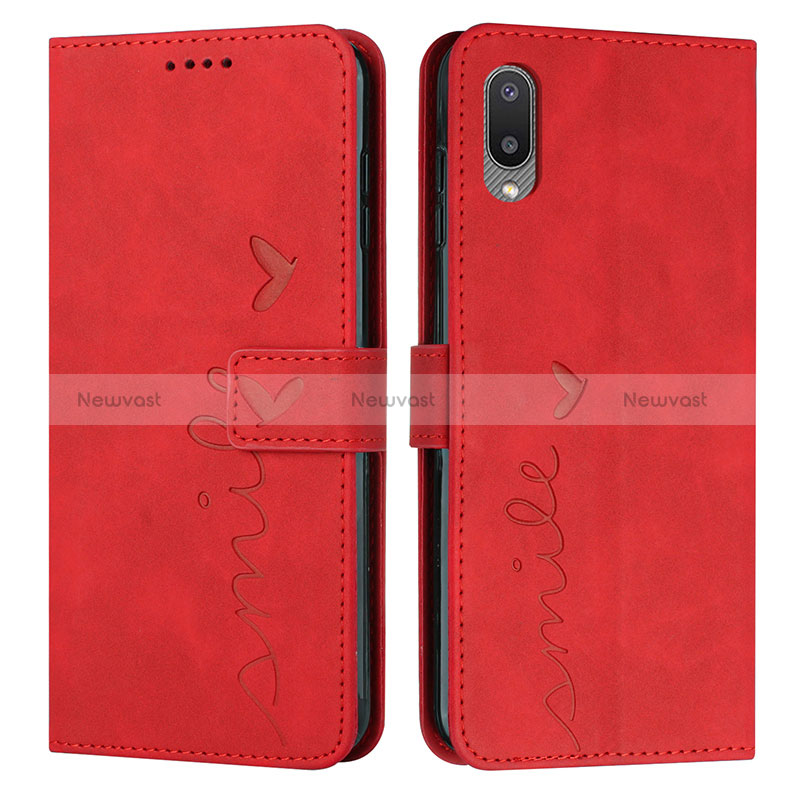 Leather Case Stands Flip Cover Holder Y03X for Samsung Galaxy M02 Red