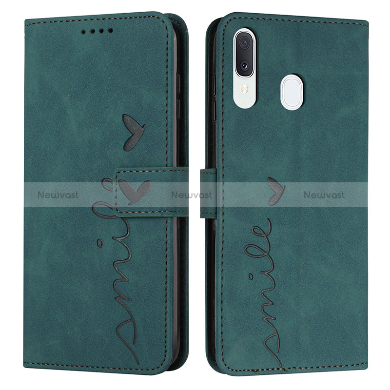 Leather Case Stands Flip Cover Holder Y03X for Samsung Galaxy M10S Green