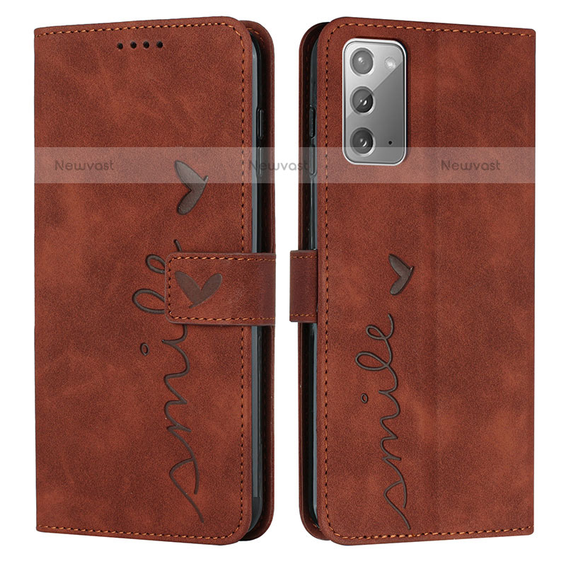 Leather Case Stands Flip Cover Holder Y03X for Samsung Galaxy Note 20 5G Brown