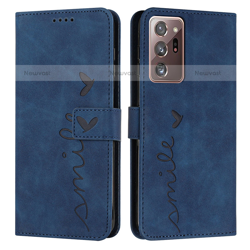 Leather Case Stands Flip Cover Holder Y03X for Samsung Galaxy Note 20 Ultra 5G Blue